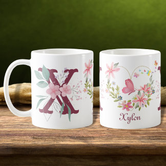 Elegant Blommigt för vattenfärg Butterfly Monogram Kaffemugg