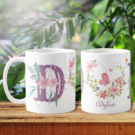 Elegant Blommigt för vattenfärg Butterfly Monogram Kaffemugg