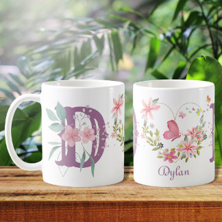 Elegant Blommigt för vattenfärg Butterfly Monogram Kaffemugg