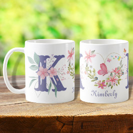 Elegant Blommigt för vattenfärg Butterfly Monogram Kaffemugg