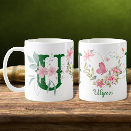 Elegant Blommigt för vattenfärg Butterfly Monogram Kaffemugg