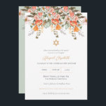 Elegant Blommigt för vattenfärg Garden Bat mitzvah Inbjudningar<br><div class="desc">Den här elegantens Bat mitzvah inbjudan har en vacker blommigt för vattenfärgkorall och orange. Det är känsligt och modernt med det blomstra manuset och guld Star av David. Det är perfekt att passa in i vilken trädgård eller botanisk tema som helst Bat mitzvah.</div>
