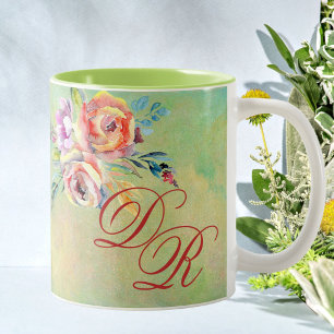 Elegant Blommigt för vattenfärg Monogram Två-Tonad Mugg