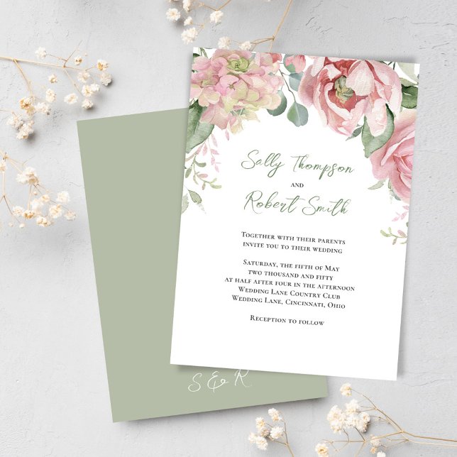 Elegant Blommigt för vattenfärg Peach Bröllop Inbjudningar (Elegant blush pink wedding invitations.)