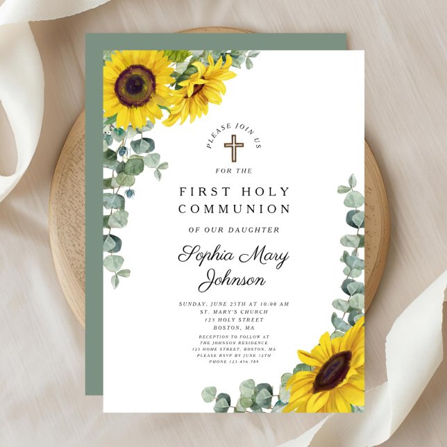 Elegant Blommigt Första Heligan Kommunision Inbjudningar (Elegant Floral First Holy Communion Invitation)