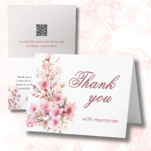 Elegant Blommigt Foto QR-länk varje år Tack Kort