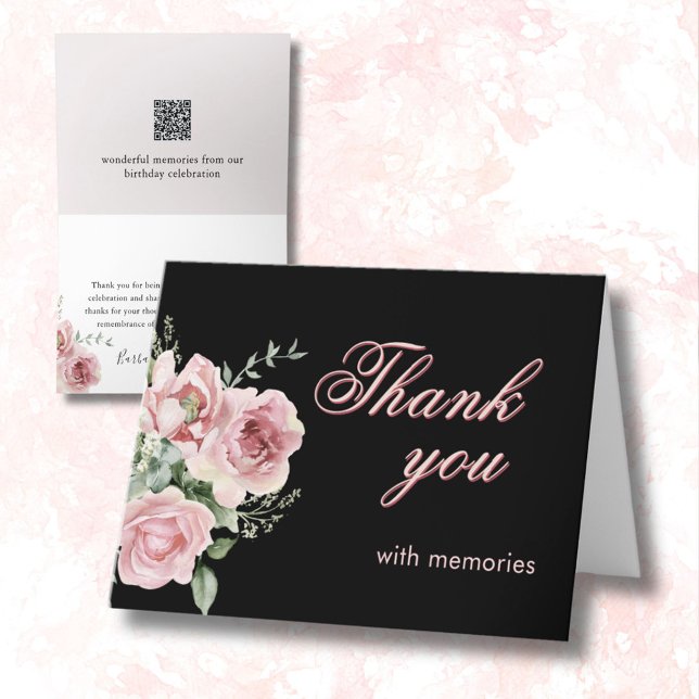 Elegant Blommigt Foto QR-länk varje år Tack Kort (Skapare uppladdad)
