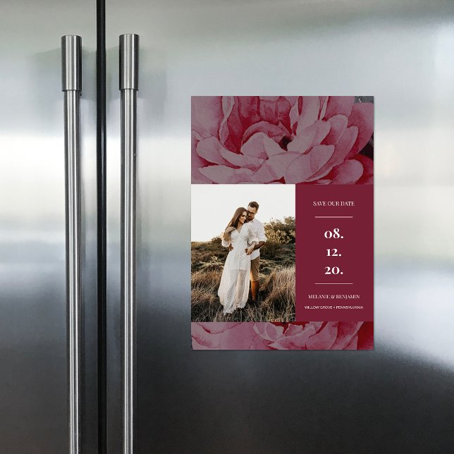 Elegant Blommigt Foto Spara datum Magnetisk Inbjudningskort (Elegant Floral Photo Save the Date Magnetic Invitation)