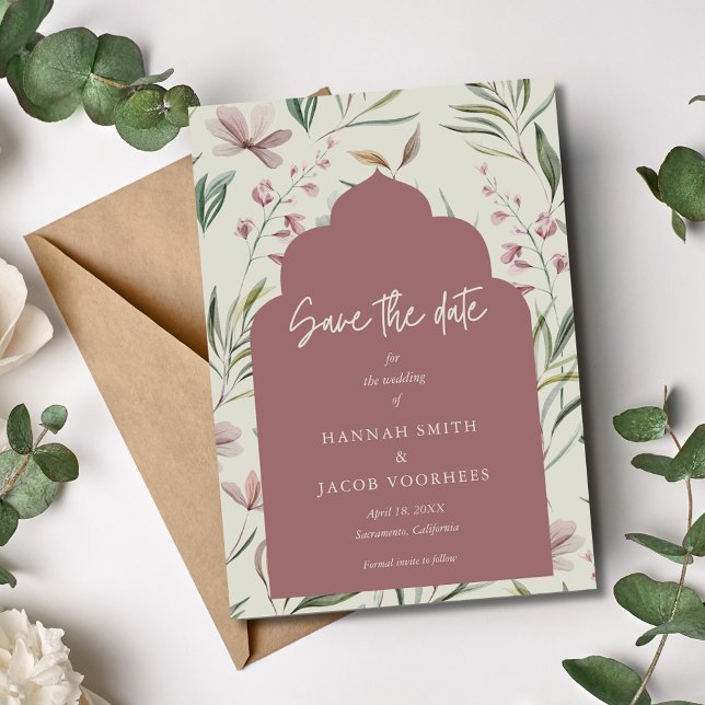 Elegant Blommigt Foto Vår bröllop Spara datum Spara Datumet (Elegant Floral Photo Spring Wedding Save the Date)