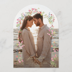 elegant blommigt fotobåge spara datumet bröllop inbjudningar
