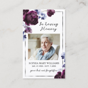 Elegant Blommigt Funeral Memorial Prayer Photo Car Visitkort