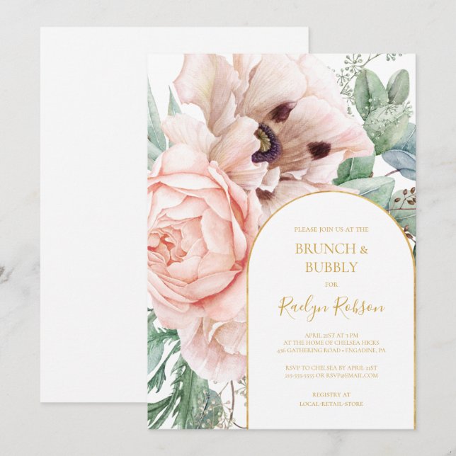 Elegant  Blommigt Garden | Brunch och Bubly Inbjudningar (Fram/baksida)