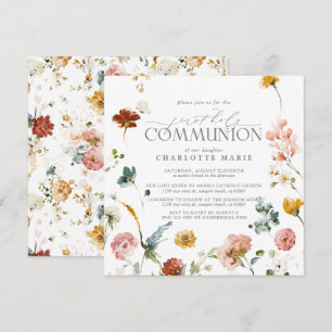 Elegant Blommigt Garden First Heliga Communion Gir Inbjudningar