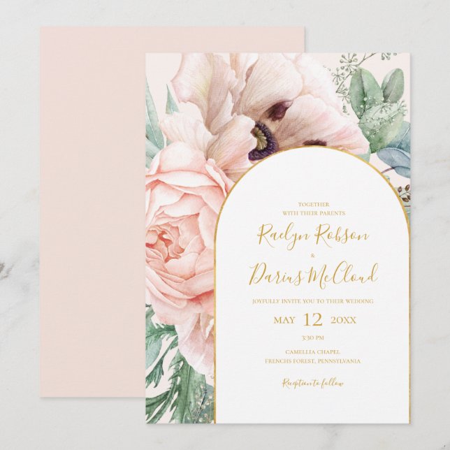 Elegant  Blommigt Garden Pastel Avslappnad Bröllop Inbjudningar (Fram/baksida)