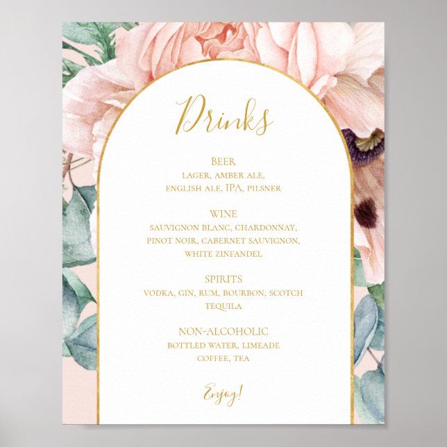 Elegant Blommigt Garden | Pastel Bröllop Drinks Me Poster (Framsidan)