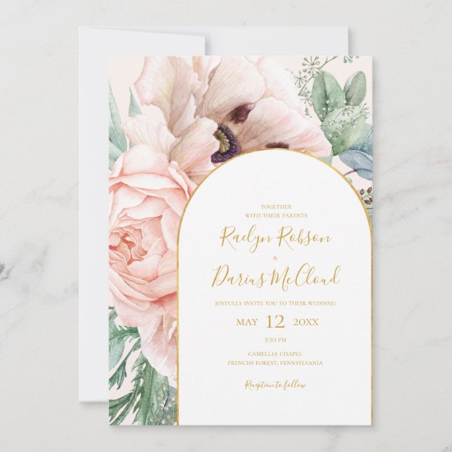 Elegant Blommigt Garden | Pastellkrita i Bröllop Inbjudningar (Framsida)