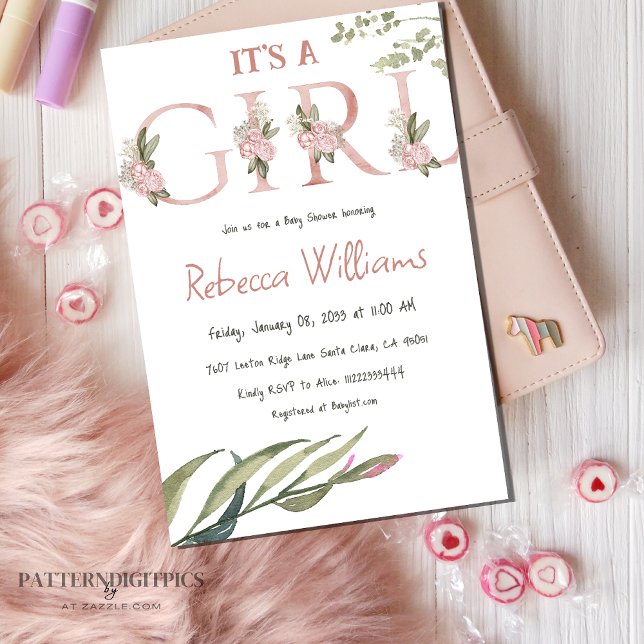 Elegant Blommigt Garden  Rosa Baby Shower Inbjudningar (Skapare uppladdad)