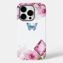 Elegant Blommigt Gem Butterfly iPhone 14 Pro Fodra