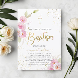 Elegant Blommigt Girl Baptism Inbjudningar