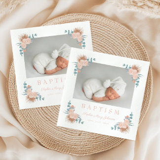 Elegant Blommigt Girl Baptism Photo Pappersservett