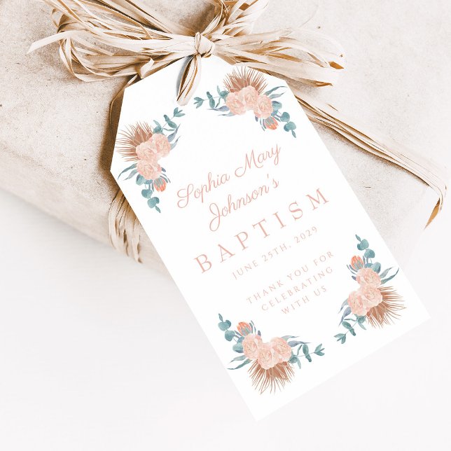 Elegant Blommigt Girl Photo Baptism Presentetikett (Elegant Floral Girl Photo Baptism Gift Tags)
