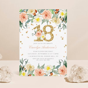 Elegant Blommigt Girls 18:e födelsedagsinbjudan Inbjudningar