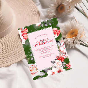 Elegant Blommigt Girls 1:a födelsedag Inbjudningar