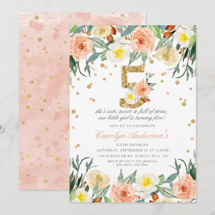 Elegant Blommigt Girls 5:e födelsedagsinbjudan Inbjudningar