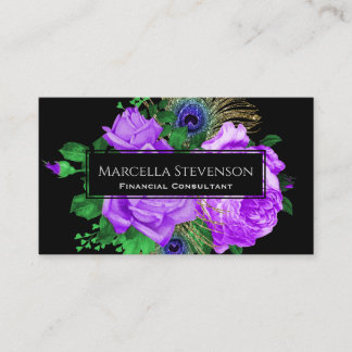 Elegant Blommigt Glitter Lavender Black Visitkort