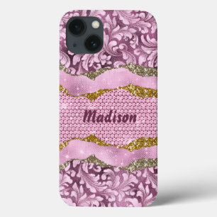 Elegant blommigt glitter Lila rosa guld monogram
