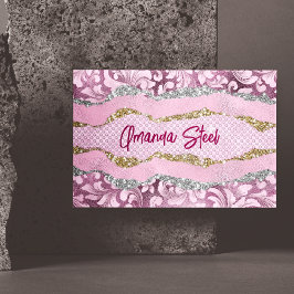 Elegant blommigt glitter Lila rosa guld monogram Magnetiska Visitkort