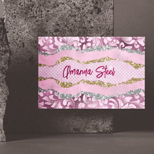 Elegant blommigt glitter Lila rosa guld monogram Magnetiska Visitkort