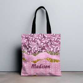 Elegant blommigt glitter Lila rosa guld monogram Tygkasse