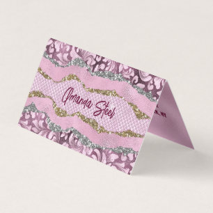 Elegant blommigt glitter Lila rosa guld monogram Visitkort