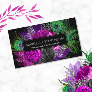 Elegant Blommigt Glitter Peacock Feather Visitkort