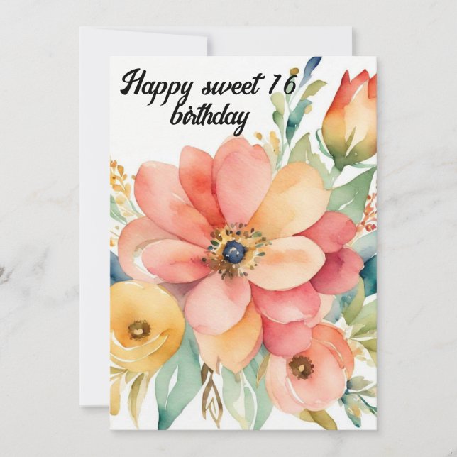 Elegant Blommigt & Glitter Sweet 16:e födelsedagen Inbjudningar (Framsida)