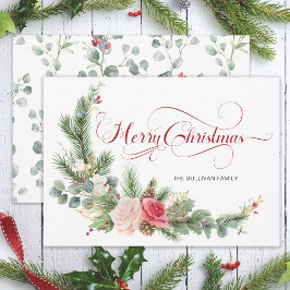 Elegant Blommigt God jul Kalligrafi Julkort