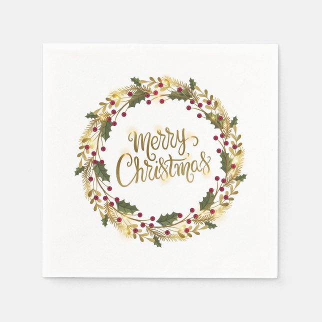 Elegant Blommigt God jul | Napkin Pappersservett (Framsidan)