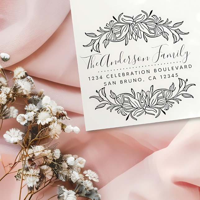 Elegant Blommigt Gräns Anpassningsbar Family Namn  Stämpel (Skapare uppladdad)