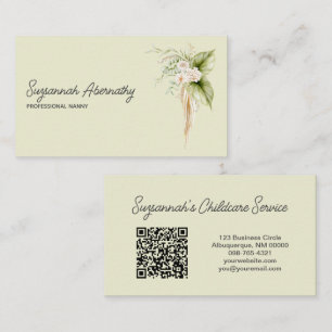 Elegant Blommigt Gräns Höger Front QR-kod Bakåt Visitkort