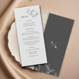 Elegant Blommigt grått Bröllop Menu Meny