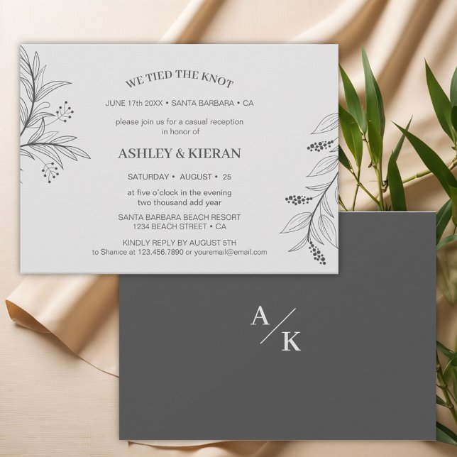 Elegant Blommigt Grått Vi binder till Knot Recepti Inbjudningar (Skapare uppladdad)