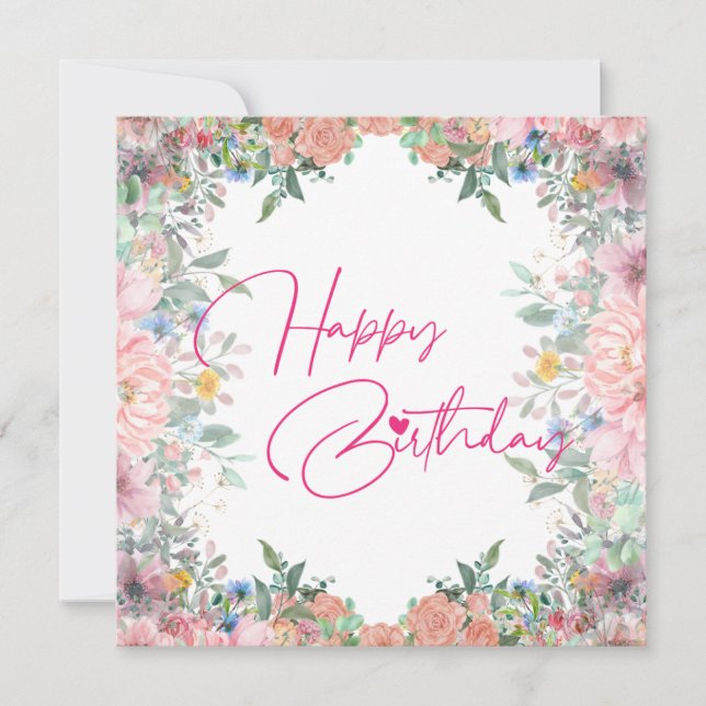 Elegant Blommigt Grattis på födelsedagen-kort (Framsida)
