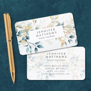 Elegant Blommigt Greenery Teal Guld botaniska Visitkort
