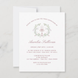 Elegant Blommigt Greenery WAN First Communion Inbjudningar