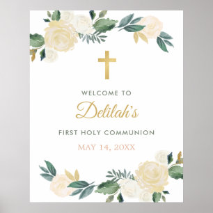 Elegant Blommigt Greenery WAN First Communion Poster