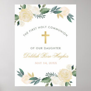 Elegant Blommigt Greenery WAN First Communion Poster