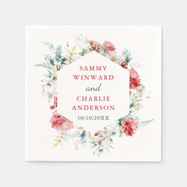 Elegant Blommigt Greenery Winter Wedding Pappersservett (Framsidan)