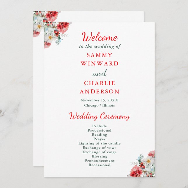 Elegant Blommigt Greenery Winter Wedding Program (Fram/baksida)