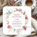 Elegant Blommigt Greenery Winter Wedding Square Pa Underlägg Papper Kvadrat<br><div class="desc">Denna vackra och elegant bröllop underlägg har vattenfärger blommor,  blad och bär. Texten kombinerar handskript och serif typsnitt för en snyggt och ett modernt utseende. Det här är perfekt till jul- eller vinterbröllop.</div>